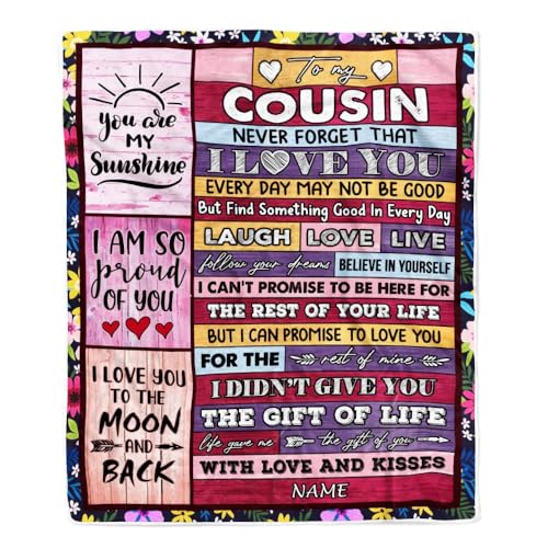 MIAOMANSENSTORE Personalisierte Decke für Meinen Cousin aus Family Wood Laugh Love Live Believe Cousin Geburtstag Thanksgiving Weihnachten Personalisierte Fleecedecke von MIAOMANSENSTORE