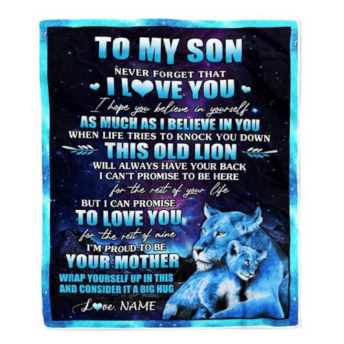 MIAOMANSENSTORE Personalisierte Decke für Meinen Sohn von Mama Mutter Vergiss nie, DASS ich Dich Liebe Löwe Sohn Geburtstag Thanksgiving Weihnachten Personalisierte Fleecedecke MIAOMANSENSTORE Personalisierte Decke für Meinen Sohn von Mama Mutter Vergiss nie, DASS ich Dich Liebe Löwe Sohn Geburtstag Thanksgiving Weihnachten Personalisierte Fleecedecke von MIAOMANSENSTORE