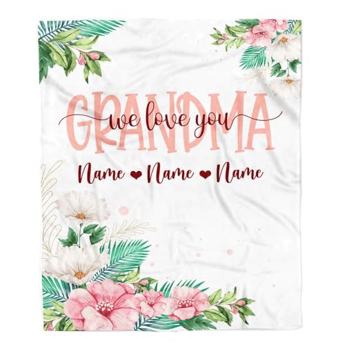 MIAOMANSENSTORE Personalisierte Oma Decke von Enkelkindern Enkelin Enkel Wir lieben Dich Floral Oma Geburtstag Muttertag Weihnachten Personalisierte Fleecedecke von MIAOMANSENSTORE