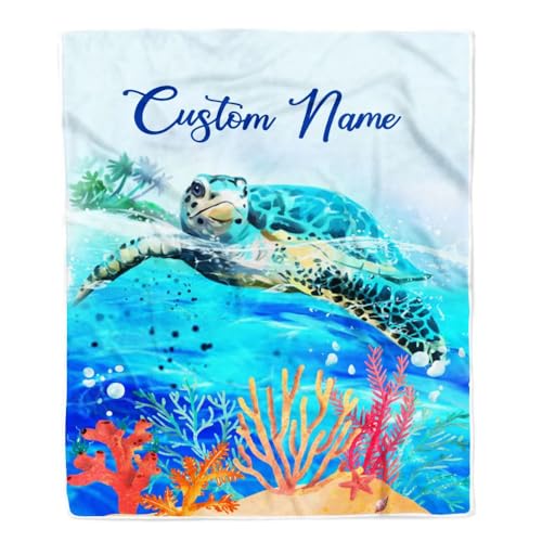MIAOMANSENSTORE Schildkröte Namensdecke Junge Mädchen Meer Neugeborene Kinder Sohn Tochter Enkelin Nichte Geburtstag Weihnachten Bett Fleecedecke von MIAOMANSENSTORE