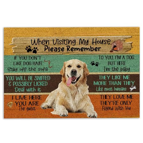 MIAOMANSENSTORE fußmatte innen außen fussmatte Golden Retriever-Fußmatte, Visiting My House Please Remember Golden Retriever Dog's Rules Willkommens-Fußmatte deko Wohnzimmer von MIAOMANSENSTORE