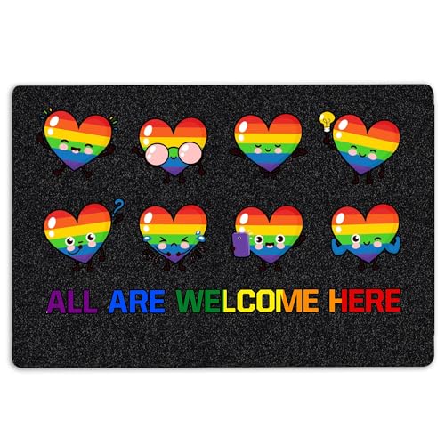 MIAOMANSENSTORE fußmatte innen außen fussmatte LGBT-Fußmatte, LGBT LGBTQ Rainbow Heart All Are Welcome Here Pride Love is Love Willkommens-Fußmatte deko Wohnzimmer von MIAOMANSENSTORE