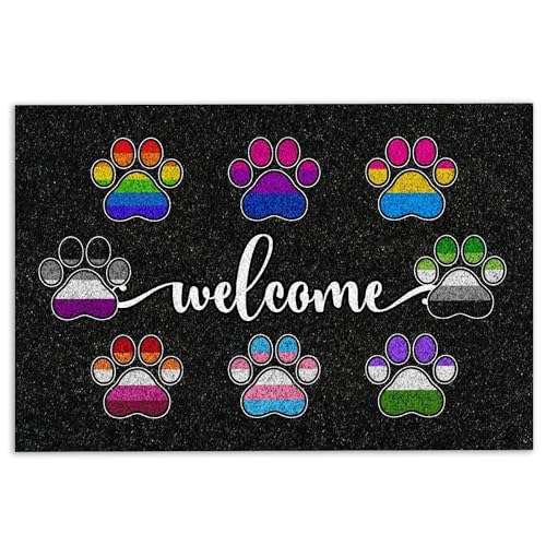 MIAOMANSENSTORE fußmatte innen außen fussmatte LGBT-Fußmatte, alle sind Hier willkommen, Hund, Katze, Pfote, Regenbogen-Pride-Monat, Willkommens-Fußmatte deko Wohnzimmer von MIAOMANSENSTORE