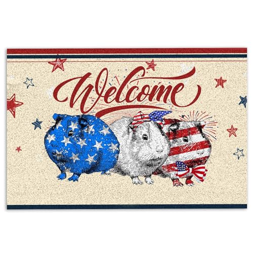 MIAOMANSENSTORE fußmatte innen außen fussmatte Meerschweinchen-Fußmatte, Meerschweinchen-patriotisches amerikanisches Feuerwerk, 4. Juli, Unabhängigkeitstag, Willkommens-Fußmatte deko Wohnzimmer von MIAOMANSENSTORE
