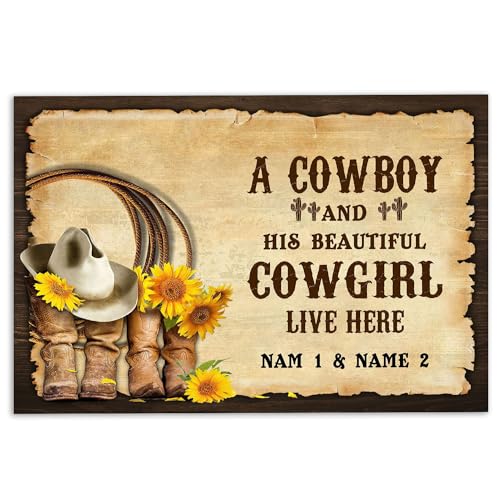 MIAOMANSENSTORE fußmatte innen außen fussmatte Personalisierte Cowboy-Fußmatte, Cowboy-Cowgirl-Stiefel, Paar, Sonnenblume, Willkommens-Fußmatte deko Wohnzimmer von MIAOMANSENSTORE