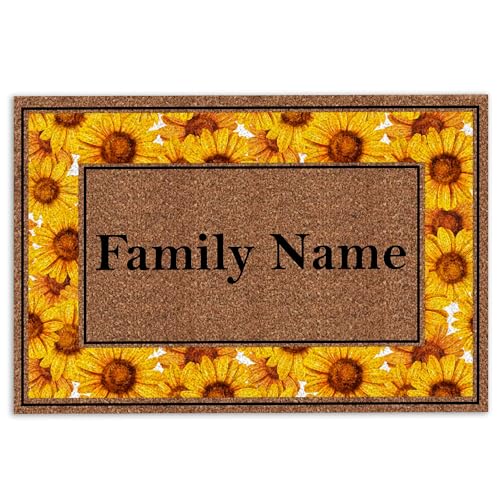 MIAOMANSENSTORE fußmatte innen außen fussmatte Personalisierte Sonnenblumen-Fußmatte, Rolling Scrolls Sonnenblumen-Willkommens-Fußmatte mit Rand deko Wohnzimmer von MIAOMANSENSTORE