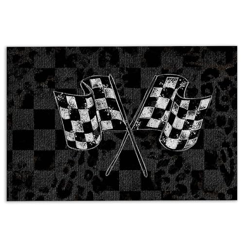 MIAOMANSENSTORE fußmatte innen außen fussmatte Racing-Fußmatte, Racing-Zielflagge, Motorsport, Auto, Sieg, Sieger Willkommens-Fußmatte deko Wohnzimmer von MIAOMANSENSTORE
