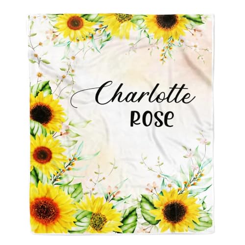 Personalisierte Decke mit Namen, individuell für Mädchen, Sonnenblume, personalisierbar, Cobijas para Bebe Niña, Tochter, Enkelin, Nichte, Geburtstags-Fleecedecke Personalisierte Decke mit Namen, individuell für Mädchen, Sonnenblume, personalisierbar, Cobijas para Bebe Niña, Tochter, Enkelin, Nichte, Geburtstags-Fleecedecke von MIAOMANSENSTORE