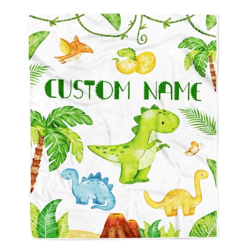 Personalisierte Decke mit Namen für Jungen Niedliche Dinosaurier Neugeborene Kinder Sohn Enkel Neffe Geburtstag Weihnachten Personalisierte Fleecedecke von MIAOMANSENSTORE