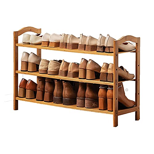 MIAOZHANG Schuhregal Holz Hoch Schmal Schuhablage Klein Einstellbar Schuhschränke 3 Ebenen Schuhregal Bis Zu 15 Paar Schuhaufbewahrung 80cm/90cm Breite Kostenlose Installa,Natural,90cm von MIAOZHANG