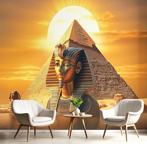 Fantasy-Kunst Fototapete Pyramiden-Sphinx Tapete, Fototapeten 352x250cm (B×H) für Wohnzimmer Schlafzimmer Flur Seidenstoff Tapete Wandtapete, Gold Wand tapete Motivtapeten von MIATCENRT