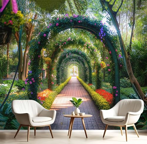 Fototapete ‎150x105cm (B×H), Park Landschaft Wanddeko Foto Tapete Schlafzimmer Wohnzimmer Seidentuch Ttapete, Blumen Bogen Motivtapeten Grün Bildtapete 3D Effekt Wand Dekoration von MIATCENRT