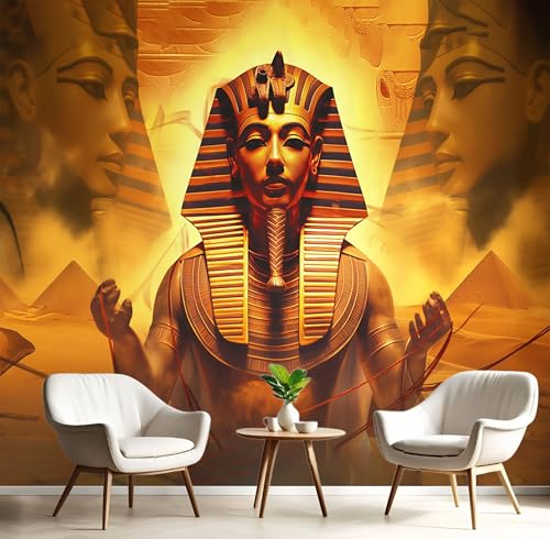 Fototapete 3D Effekt Altes Ägypten Pharao - Seidenstoff Tapete Wohnzimmer Schlafzimmer Küche Sanddünen Pyramiden Tapete, Gold Wandtapete UV-Beständig, 308x220cm (B×H) Wanddekoration von MIATCENRT