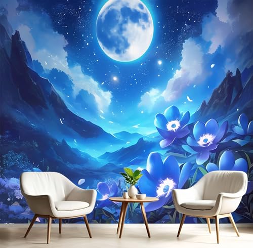 Fototapeten Berghang Blumen 3D Design Tapete, Animation Fototapeten Seidenstoff Tapeten Blau Wandtapete, Tv Tapeten Wohnzimmer Wandtapete Poster Bilder, 308x220cm (B×H) von MIATCENRT
