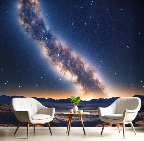 Fototapeten Fantasy-Galaxie 3D Design Tapete, Wüstenlandschaft Fototapeten Seidenstoff Tapeten Dunkelblau Lila Wandtapete, Tv Tapeten Wohnzimmer Wandtapete Poster Bilder, 352x250cm (B×H) von MIATCENRT