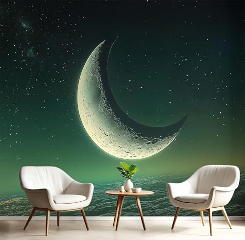 Fototapeten Glitzer Mond 3D Design Tapete, Mysterium Fototapeten Seidenstoff Tapeten Smaragdgrün Wandtapete, Tv Tapeten Wohnzimmer Wandtapete Poster Bilder, 250x175cm (B×H) von MIATCENRT