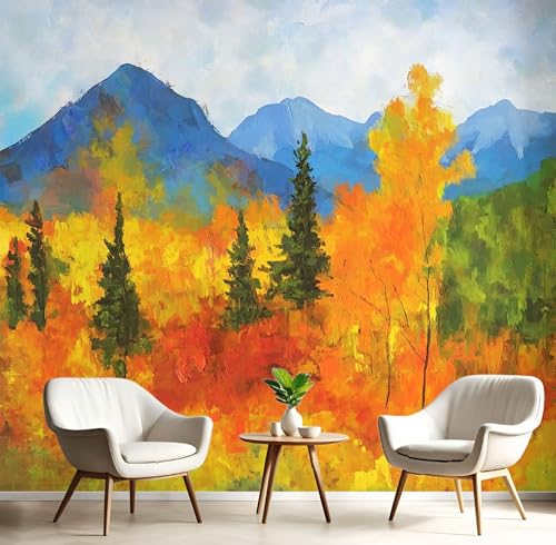 Fototapeten Herbst Landschaft 3D Design Tapete, Ölgemälde Fototapeten Seidenstoff Tapeten Orange Blau Wandtapete, Tv Tapeten Wohnzimmer Wandtapete Poster Bilder, ‎150x105cm (B×H) von MIATCENRT