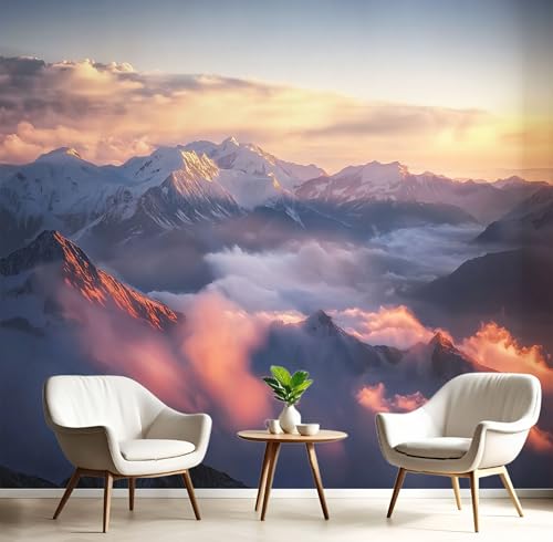 Fototapeten Sonnenaufgang Wolken 3D Design Tapete, Berge Landschaft Fototapeten Seidenstoff Tapeten Grau Lila Wandtapete, Tv Tapeten Wohnzimmer Wandtapete Poster Bilder, 250x175cm (B×H) von MIATCENRT
