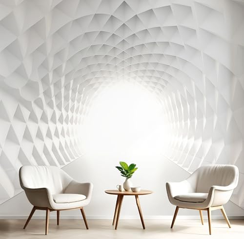 Fototapeten Tunnelbogen 3D Design Tapete, Abstrakt Geometrisch Fototapeten Seidenstoff Tapeten Weiß Wandtapete, Tv Tapeten Wohnzimmer Wandtapete Poster Bilder, ‎150x105cm (B×H) von MIATCENRT