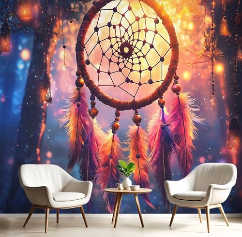 Fototapeten Wald-Traumfänger 3D Design Tapete, Fantasy-Kunst Fototapeten Seidenstoff Tapeten Orange Blau Wandtapete, Tv Tapeten Wohnzimmer Wandtapete Poster Bilder, ‎150x105cm (B×H) von MIATCENRT