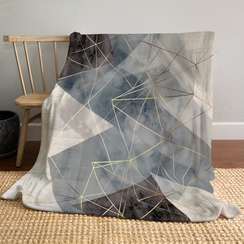 Kuscheldecke 130x150cm, Wohndecke Mesh Dreieck Muster, Couchdecke Warm, Geometrie Linien Kuscheldecke Flauschig, Decke Sofa und Einzelb Doppelgesicht Weich, 270 GSM, Graublau von MIATCENRT