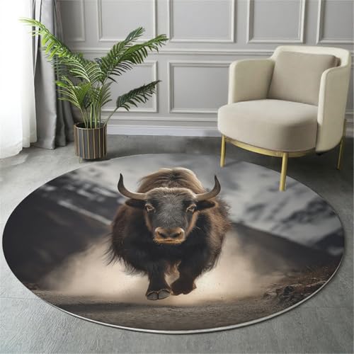 MIATCENRT Berge Tiere Teppich Rund 120cm, Waschbare Teppiche, Dunkelbraun Runder Teppiche Farbecht, rutschfest Carpet, Wild Yak Bedruckter Teppich Schlafzimmer, Kinderzimmer MIATCENRT Berge Tiere Teppich Rund 120cm, Waschbare Teppiche, Dunkelbraun Runder Teppiche Farbecht, rutschfest Carpet, Wild Yak Bedruckter Teppich Schlafzimmer, Kinderzimmer von MIATCENRT