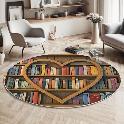 MIATCENRT Einfach Teppich Rund 120cm, Waschbar Kurzflor, Rutschfester Wohnzimmerteppich, Herzförmig Bücherregal Runder Flauschiger Teppiche für Schlafzimmer, Kinderzimmer, Hellbraun MIATCENRT Einfach Teppich Rund 120cm, Waschbar Kurzflor, Rutschfester Wohnzimmerteppich, Herzförmig Bücherregal Runder Flauschiger Teppiche für Schlafzimmer, Kinderzimmer, Hellbraun von MIATCENRT
