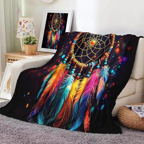 MIATCENRT Flanell Fleece Decken, Bunt Traumfänger Extra Weiche Flauschige Kuscheldecken, Leichte, Gemütliche Mikrofaser Traum Sofadecke/Couchdecke für Erwachsene, 220x240cm, Schwarz von MIATCENRT