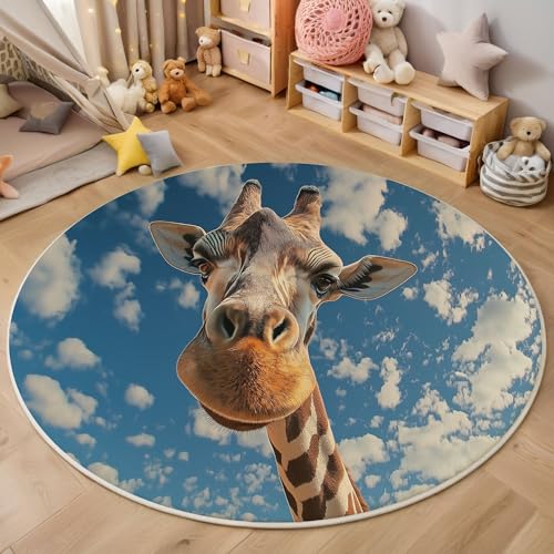 MIATCENRT Geographisch Teppich Rund 160cm, Waschbare Teppiche, Blau Runder Teppiche Farbecht, rutschfest Carpet, Himmel Giraffe Bedruckter Teppich Schlafzimmer, Kinderzimmer MIATCENRT Geographisch Teppich Rund 160cm, Waschbare Teppiche, Blau Runder Teppiche Farbecht, rutschfest Carpet, Himmel Giraffe Bedruckter Teppich Schlafzimmer, Kinderzimmer von MIATCENRT