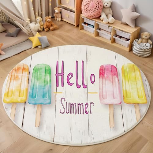 MIATCENRT Kurzflor Teppich Rund 100cm, Bunt EIS Am Stiel EIS Muster Teppich Dekorative Wohnzimmer Schlafzimmer, Sofa Teppichs Waschbarer Aquarell Sommer, Anti-Rutsch Unterseite MIATCENRT Kurzflor Teppich Rund 100cm, Bunt EIS Am Stiel EIS Muster Teppich Dekorative Wohnzimmer Schlafzimmer, Sofa Teppichs Waschbarer Aquarell Sommer, Anti-Rutsch Unterseite von MIATCENRT