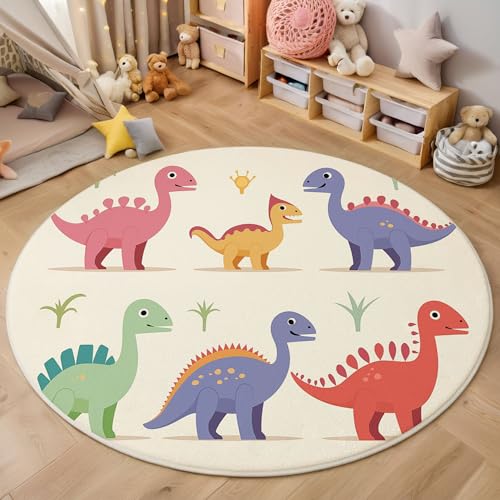 MIATCENRT Kurzflor Teppich Rund 100cm, Bunt Farbe Dinosaurier Muster Teppich Dekorative Wohnzimmer Schlafzimmer, Sofa Teppichs Waschbarer Cartoon, Anti-Rutsch Unterseite MIATCENRT Kurzflor Teppich Rund 100cm, Bunt Farbe Dinosaurier Muster Teppich Dekorative Wohnzimmer Schlafzimmer, Sofa Teppichs Waschbarer Cartoon, Anti-Rutsch Unterseite von MIATCENRT