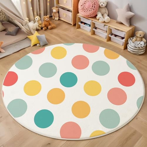 MIATCENRT Kurzflor Teppich Rund 100cm, Bunt Polka Dots Muster Teppich Dekorative Wohnzimmer Schlafzimmer, Sofa Teppichs Waschbarer Einfach, Anti-Rutsch Unterseite MIATCENRT Kurzflor Teppich Rund 100cm, Bunt Polka Dots Muster Teppich Dekorative Wohnzimmer Schlafzimmer, Sofa Teppichs Waschbarer Einfach, Anti-Rutsch Unterseite von MIATCENRT