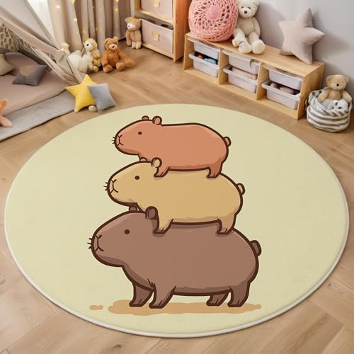 MIATCENRT Kurzflor Teppich Rund 120cm, Beige Braun Gestapelt Capybara Muster Teppich Dekorative Wohnzimmer Schlafzimmer, Sofa Teppichs Waschbarer Minimalistisch Niedlich, Anti-Rutsch Unterseite MIATCENRT Kurzflor Teppich Rund 120cm, Beige Braun Gestapelt Capybara Muster Teppich Dekorative Wohnzimmer Schlafzimmer, Sofa Teppichs Waschbarer Minimalistisch Niedlich, Anti-Rutsch Unterseite von MIATCENRT