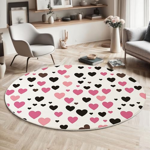 MIATCENRT Kurzflor Teppich Rund 160cm, Rosa Schwarz Schwarze Fans Liebe Muster Teppich Dekorative Wohnzimmer Schlafzimmer, Sofa Teppichs Waschbarer Illustration, Anti-Rutsch Unterseite MIATCENRT Kurzflor Teppich Rund 160cm, Rosa Schwarz Schwarze Fans Liebe Muster Teppich Dekorative Wohnzimmer Schlafzimmer, Sofa Teppichs Waschbarer Illustration, Anti-Rutsch Unterseite von MIATCENRT