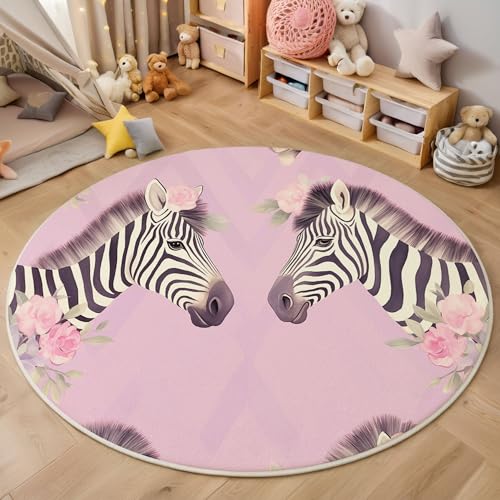 MIATCENRT Kurzflor Teppich Rund 160cm, Rosa Zebra Girlande Muster Teppich Dekorative Wohnzimmer Schlafzimmer, Sofa Teppichs Waschbarer Kunst, Anti-Rutsch Unterseite MIATCENRT Kurzflor Teppich Rund 160cm, Rosa Zebra Girlande Muster Teppich Dekorative Wohnzimmer Schlafzimmer, Sofa Teppichs Waschbarer Kunst, Anti-Rutsch Unterseite von MIATCENRT