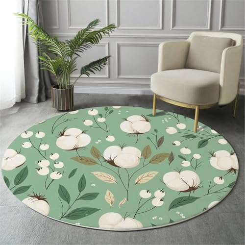 MIATCENRT Kurzflor Teppich Rund 80cm, Hellgrün Baumwolle Blätter Muster Teppich Dekorative Wohnzimmer Schlafzimmer, Sofa Teppichs Waschbarer Einfach Süß, Anti-Rutsch Unterseite MIATCENRT Kurzflor Teppich Rund 80cm, Hellgrün Baumwolle Blätter Muster Teppich Dekorative Wohnzimmer Schlafzimmer, Sofa Teppichs Waschbarer Einfach Süß, Anti-Rutsch Unterseite von MIATCENRT