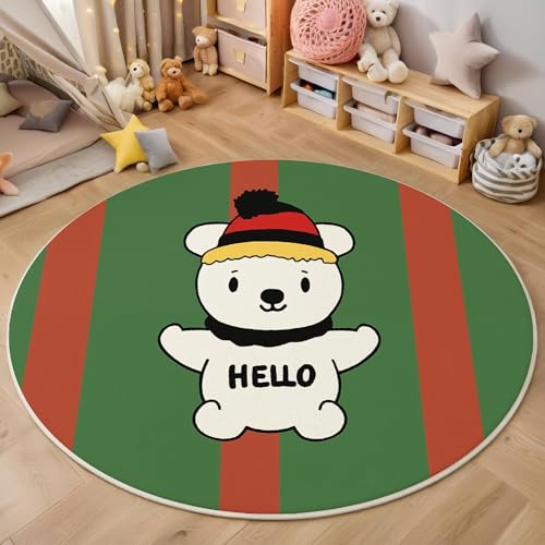 MIATCENRT Kurzflor Teppich Rund 80cm, Rot Grün Streifen Teddybär Muster Teppich Dekorative Wohnzimmer Schlafzimmer, Sofa Teppichs Waschbarer Einfach Niedlich, Anti-Rutsch Unterseite MIATCENRT Kurzflor Teppich Rund 80cm, Rot Grün Streifen Teddybär Muster Teppich Dekorative Wohnzimmer Schlafzimmer, Sofa Teppichs Waschbarer Einfach Niedlich, Anti-Rutsch Unterseite von MIATCENRT