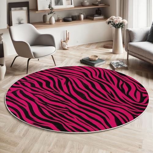 MIATCENRT Rund Wohnzimmer Teppich, Zebramuster Kurzflor Teppiche, Tier Weiche rutschfest Waschbarer Rosa Schwarz Teppich Für Flur Schlafzimmer Verschiedene Szenarien 120cm MIATCENRT Rund Wohnzimmer Teppich, Zebramuster Kurzflor Teppiche, Tier Weiche rutschfest Waschbarer Rosa Schwarz Teppich Für Flur Schlafzimmer Verschiedene Szenarien 120cm von MIATCENRT