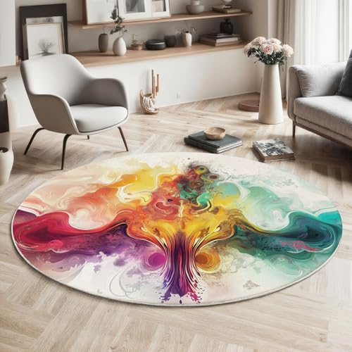 MIATCENRT Rutschfester Teppich Rund, Teppich Abstrakt Explosion Form Muster Waschbarer Wohnzimmer, Teppiche Weich Flauschig für Schlafzimmer Küche Esszimmer, Mehrfarbig, 160cm MIATCENRT Rutschfester Teppich Rund, Teppich Abstrakt Explosion Form Muster Waschbarer Wohnzimmer, Teppiche Weich Flauschig für Schlafzimmer Küche Esszimmer, Mehrfarbig, 160cm von MIATCENRT