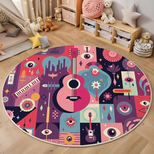 MIATCENRT Rutschfester Teppich Rund, Teppich Abstrakt Musik Gitarre Muster Waschbarer Wohnzimmer, Teppiche Weich Flauschig für Schlafzimmer Küche Esszimmer, Lila, 120cm MIATCENRT Rutschfester Teppich Rund, Teppich Abstrakt Musik Gitarre Muster Waschbarer Wohnzimmer, Teppiche Weich Flauschig für Schlafzimmer Küche Esszimmer, Lila, 120cm von MIATCENRT