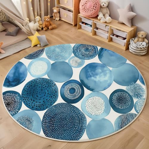 MIATCENRT Rutschfester Teppich Rund, Teppich Aquarell Handgezeichnet Kreis Muster Waschbarer Wohnzimmer, Teppiche Weich Flauschig für Schlafzimmer Küche Esszimmer, Blau, 80cm MIATCENRT Rutschfester Teppich Rund, Teppich Aquarell Handgezeichnet Kreis Muster Waschbarer Wohnzimmer, Teppiche Weich Flauschig für Schlafzimmer Küche Esszimmer, Blau, 80cm von MIATCENRT