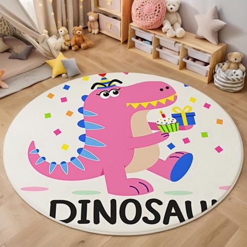 MIATCENRT Rutschfester Teppich Rund, Teppich Cartoon Kuchen Dinosaurier Muster Waschbarer Wohnzimmer, Teppiche Weich Flauschig für Schlafzimmer Küche Esszimmer, Rosa, 160cm MIATCENRT Rutschfester Teppich Rund, Teppich Cartoon Kuchen Dinosaurier Muster Waschbarer Wohnzimmer, Teppiche Weich Flauschig für Schlafzimmer Küche Esszimmer, Rosa, 160cm von MIATCENRT