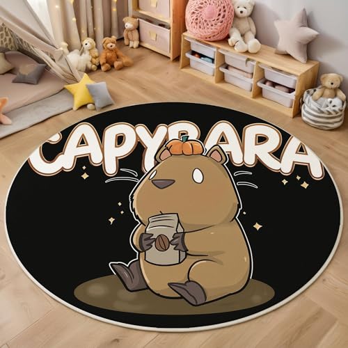 MIATCENRT Rutschfester Teppich Rund, Teppich Cartoon Niedlich Wasserschwein Muster Waschbarer Wohnzimmer, Teppiche Weich Flauschig für Schlafzimmer Küche Esszimmer, Schwarz, 160cm MIATCENRT Rutschfester Teppich Rund, Teppich Cartoon Niedlich Wasserschwein Muster Waschbarer Wohnzimmer, Teppiche Weich Flauschig für Schlafzimmer Küche Esszimmer, Schwarz, 160cm von MIATCENRT