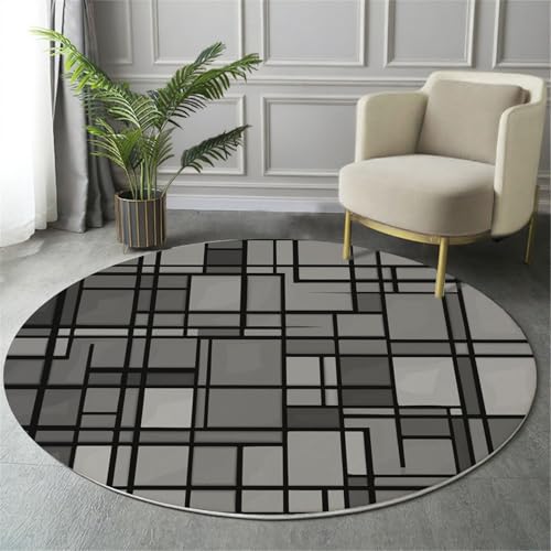 MIATCENRT Rutschfester Teppich Rund, Teppich Geometrisch Quadratisch Rechteckig Muster Waschbarer Wohnzimmer, Teppiche Weich Flauschig für Schlafzimmer Küche Esszimmer, Asche, 80cm von MIATCENRT