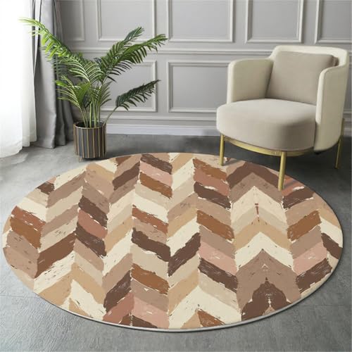 MIATCENRT Rutschfester Teppich Rund, Teppich Handbemalt Fischgrätmuster Muster Waschbarer Wohnzimmer, Teppiche Weich Flauschig für Schlafzimmer Küche Esszimmer, Braun, 160cm MIATCENRT Rutschfester Teppich Rund, Teppich Handbemalt Fischgrätmuster Muster Waschbarer Wohnzimmer, Teppiche Weich Flauschig für Schlafzimmer Küche Esszimmer, Braun, 160cm von MIATCENRT