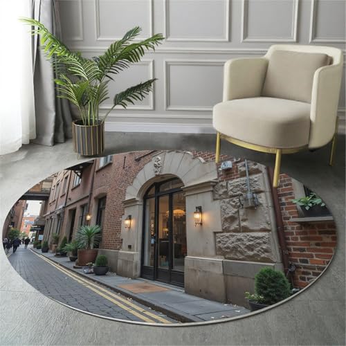 MIATCENRT Rutschfester Teppich Rund, Teppich Vintage Architektur Kopfsteinpflaster Straße Muster Waschbarer Wohnzimmer, Teppiche Weich Flauschig für Schlafzimmer Küche Esszimmer, Braun, 160cm MIATCENRT Rutschfester Teppich Rund, Teppich Vintage Architektur Kopfsteinpflaster Straße Muster Waschbarer Wohnzimmer, Teppiche Weich Flauschig für Schlafzimmer Küche Esszimmer, Braun, 160cm von MIATCENRT