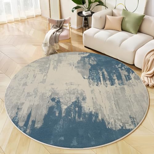 MIATCENRT Teppich Rund 80cm, Waschbare Teppiche, Modern Abstrakt Runder Teppiche Wohnzimmer, rutschfest Carpet, Verwittert Holz Bedruckter Graublau Teppich Schlafzimmer, Kinderzimmer von MIATCENRT