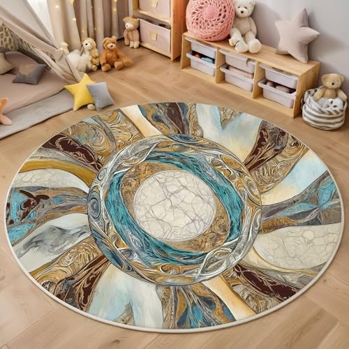 Teppich Wohnzimmer Rund, 160cm Teppich Schlafzimmer Kurzflor, beige braun Mandala Kunst Waschbar rutschfest Teppiche Marmor Felsformation für Wohnzimmer Schlafzimmer Esszimmer Teppich Wohnzimmer Rund, 160cm Teppich Schlafzimmer Kurzflor, beige braun Mandala Kunst Waschbar rutschfest Teppiche Marmor Felsformation für Wohnzimmer Schlafzimmer Esszimmer von MIATCENRT