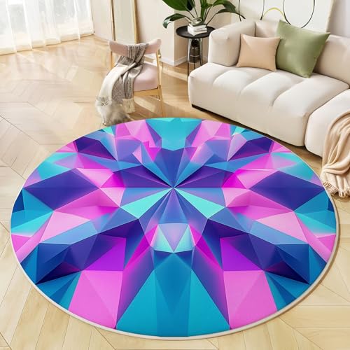 MIATCENRT Teppich Wohnzimmer Rund, 80cm Teppich Schlafzimmer Kurzflor, Blau Rosa Punk Waschbar rutschfest Teppiche Neon Geometrisch für Wohnzimmer Schlafzimmer Esszimmer von MIATCENRT