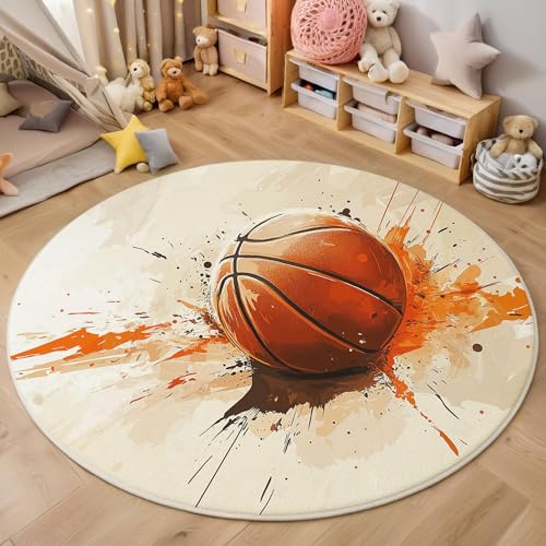 MIATCENRT Teppich Wohnzimmer Rund 80cm Teppich, Schlafzimmer beige braun Kurzflor Teppiche, Basketball Poster Abstrakt Waschbar rutschfest Teppiche für Studie Heimbüro Esszimmer MIATCENRT Teppich Wohnzimmer Rund 80cm Teppich, Schlafzimmer beige braun Kurzflor Teppiche, Basketball Poster Abstrakt Waschbar rutschfest Teppiche für Studie Heimbüro Esszimmer von MIATCENRT